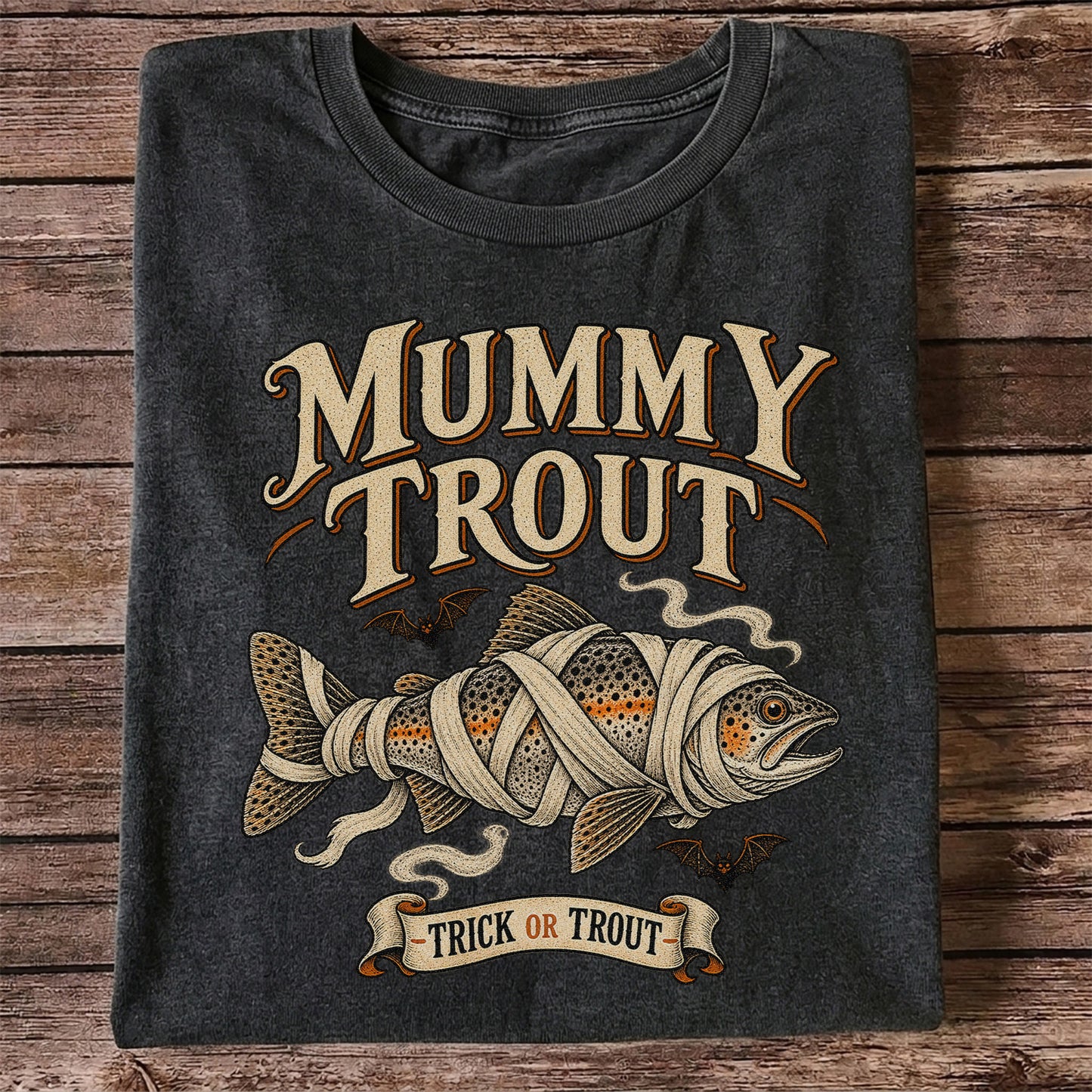 Mummy Trout Trick or Trout Halloween Fishing T-Shirt