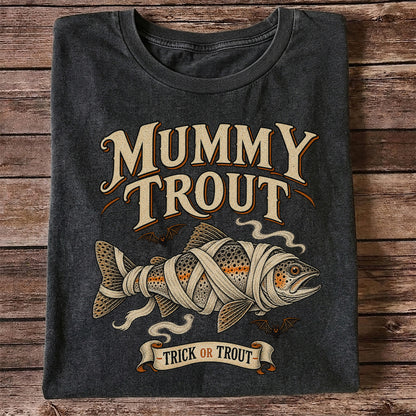 Mummy Trout Trick or Trout Halloween Fishing T-Shirt