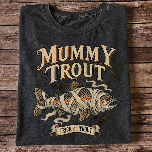 Mummy Trout Trick or Trout Halloween Fishing T-Shirt
