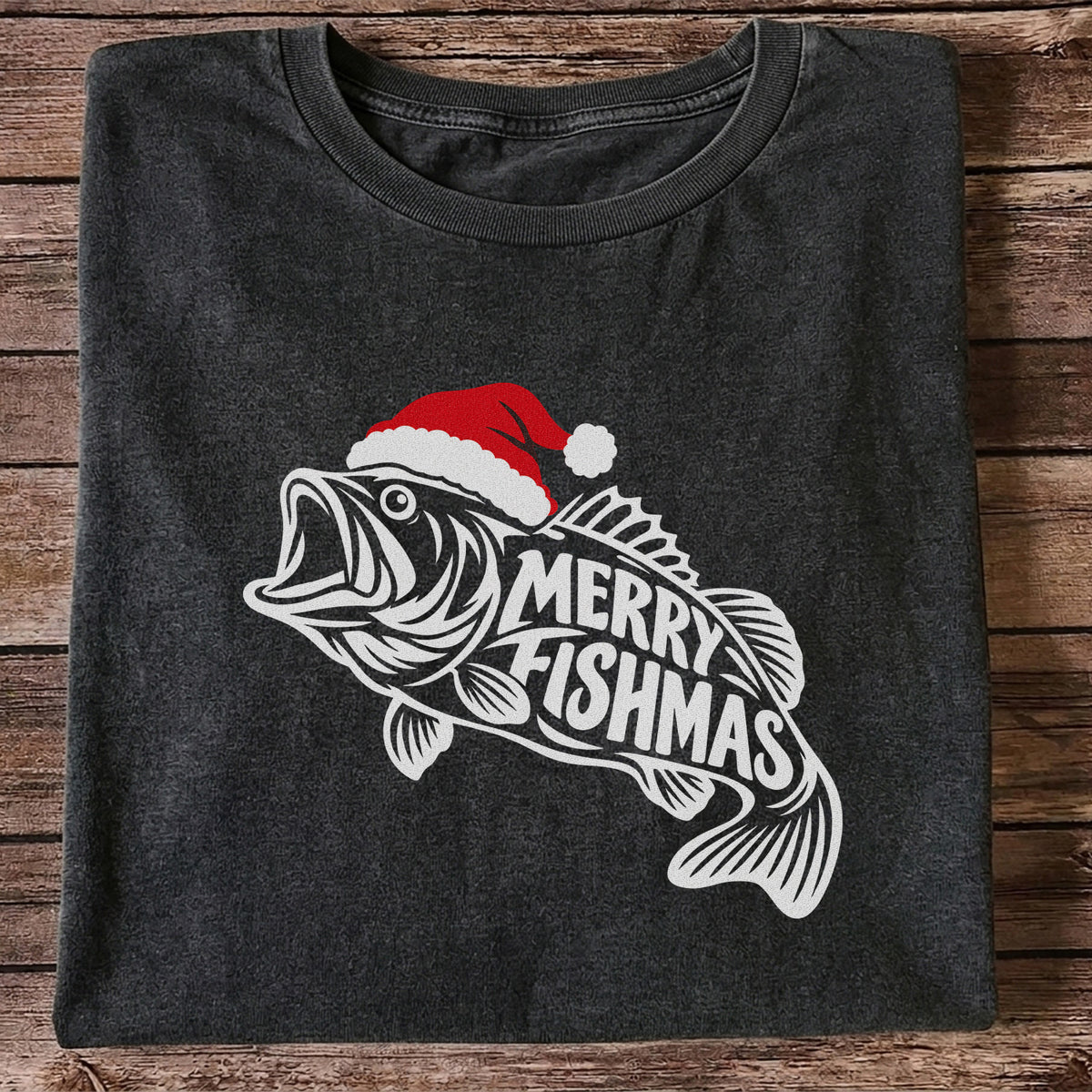 Santa Hat Fish Christmas Fishing Graphic T-Shirt