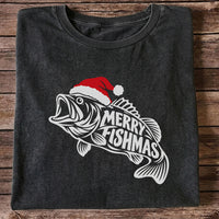 Santa Hat Fish Christmas Fishing Graphic T-Shirt