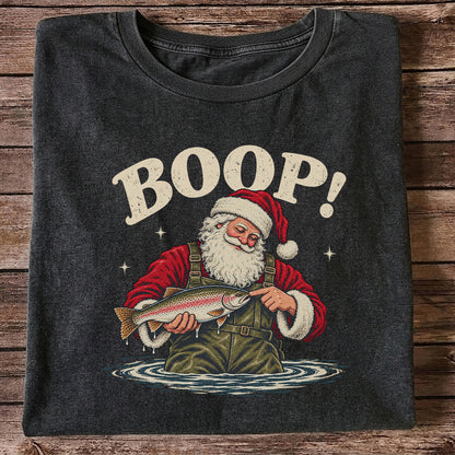 Boop Santa Holding Trout Funny Christmas Fishing T-Shirt