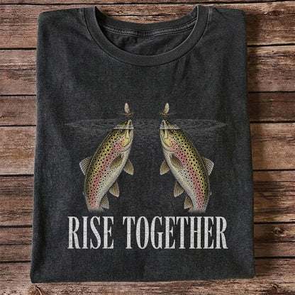Rise Together Twin Trout and Mayfly Fishing Graphic T-Shirt