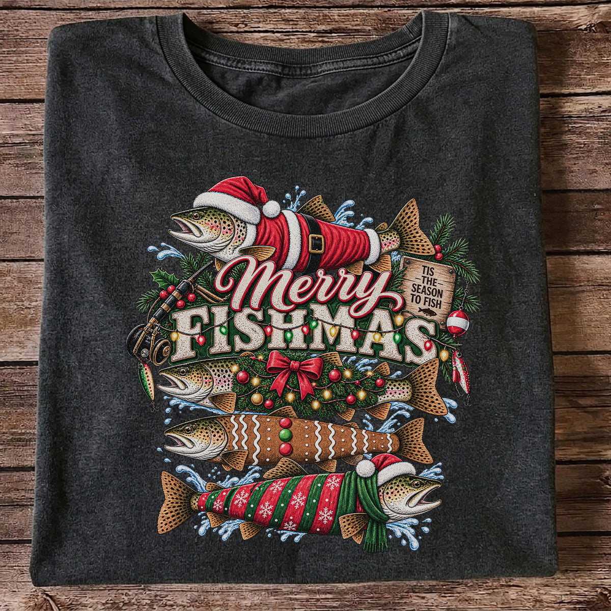 Merry Fishmas Tis the Season to Fish Christmas Trout T-Shirt