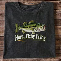 Here Fishy Fishy Funny Largemouth Bass Fishing Graphic T-Shirt