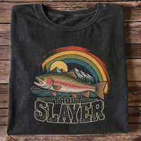 Trout Slayer Rainbow Trout Mountain Fishing Graphic T-Shirt