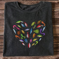 Colorful Fishing Lures in a Heart Shape Graphic T-Shirt