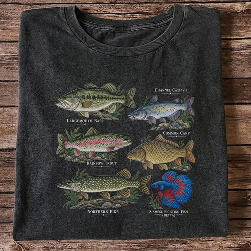 Bass Trout Catfish Carp Pike and Betta Freshwater Fish Graphic T-Shirt