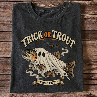 Trick or Trout Ghost Trout Halloween Fishing T-Shirt