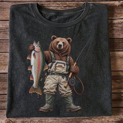Bear Fishing with Rainbow Trout Outdoor Graphic T-Shirt