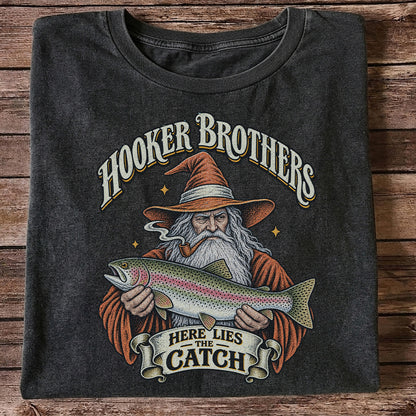 Hooker Brothers Here Lies the Catch Wizard Trout Fishing T-Shirt