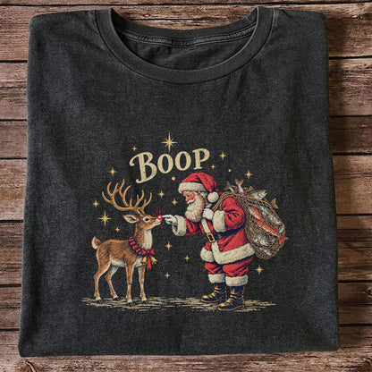 Santa and Reindeer Fishing Christmas Graphic T-Shirt