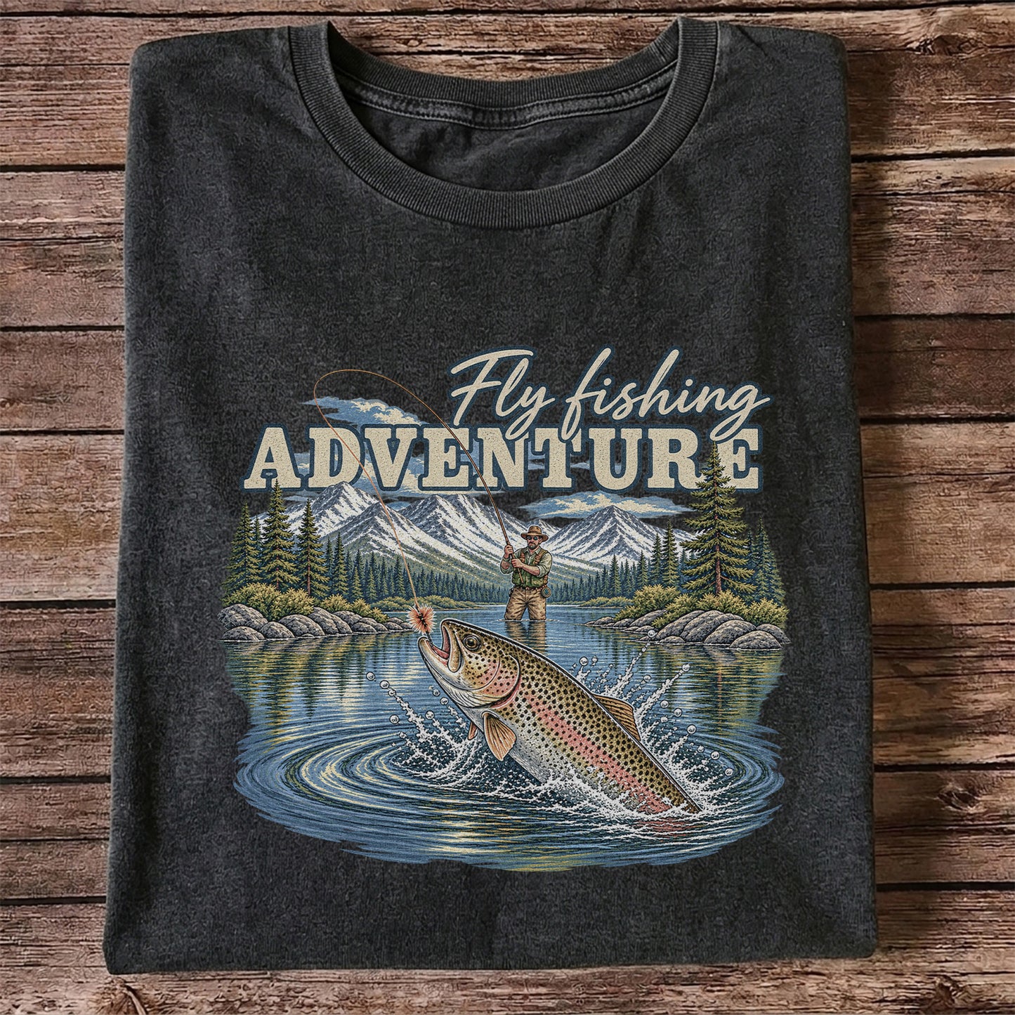 Fly Fishing Adventure Trout Mountain Lake Graphic T-Shirt