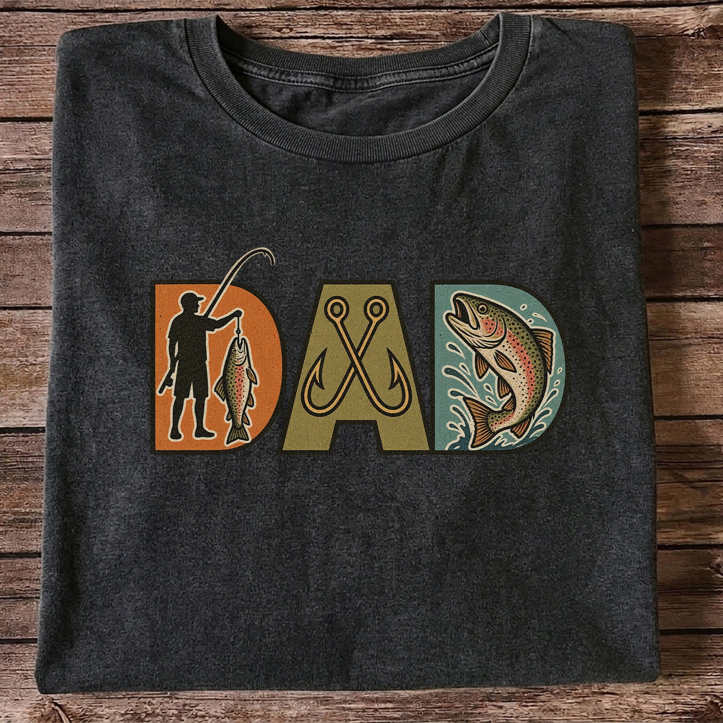 DAD Rainbow Trout and Fishing Hooks Vintage Graphic T-Shirt