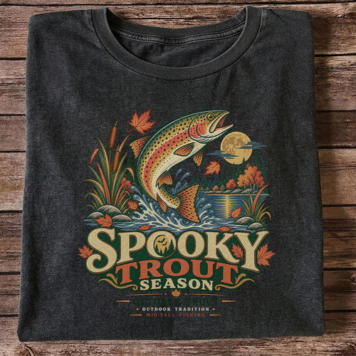 Spooky Trout Season Mid-Fall Fishing Graphic T-Shirt