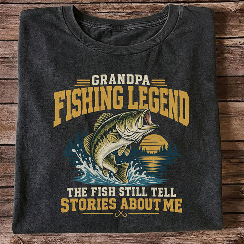 Grandpa Fishing Legend Jumping Bass Vintage Fishing T-Shirt