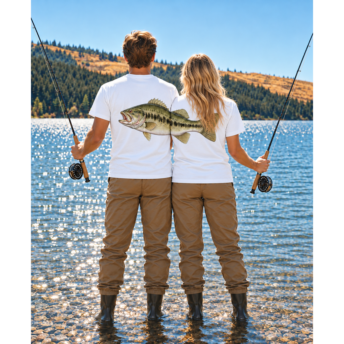 Matching Bass Fishing Couple T-Shirt, Gift for Him, Her