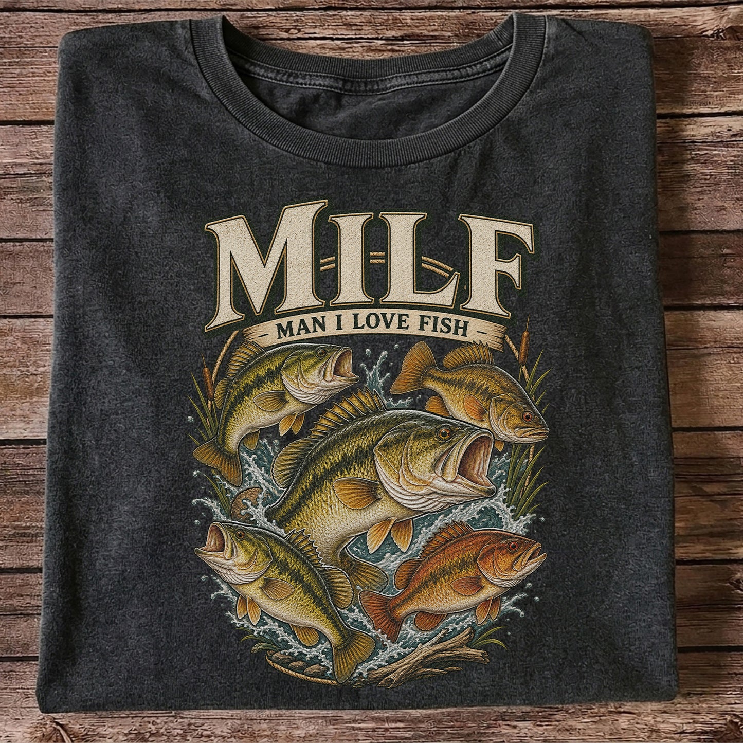 MiLF Man I Love Fish Jumping Bass Fishing Graphic T-Shirt
