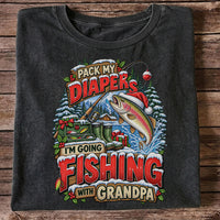 Pack My Diapers I'm Going Fishing With Grandpa Christmas Rainbow Trout T-Shirt