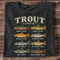 Trout 8 Species Vintage Fish Chart Graphic T-Shirt