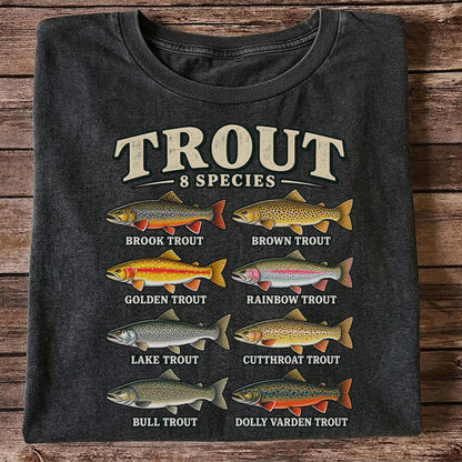 Trout 8 Species Vintage Fish Chart Graphic T-Shirt
