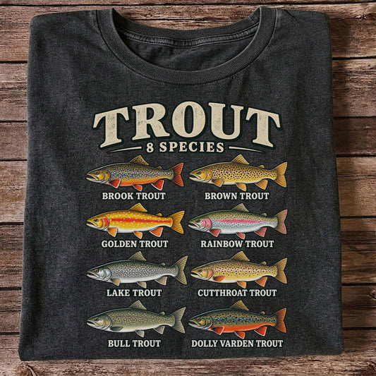 Trout 8 Species Vintage Fish Chart Graphic T-Shirt
