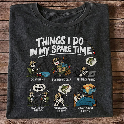 Things I Do in My Spare Time Funny Cartoon Angler Fishing T-Shirt