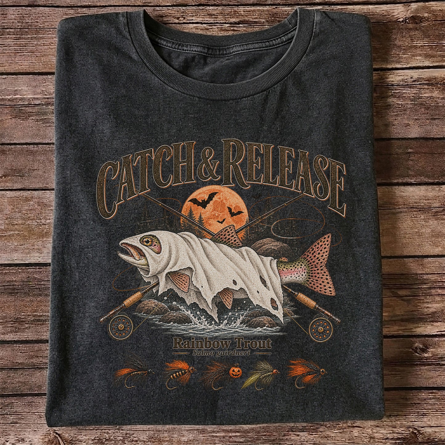 Catch & Release Rainbow Trout Halloween Fly Fishing T-Shirt