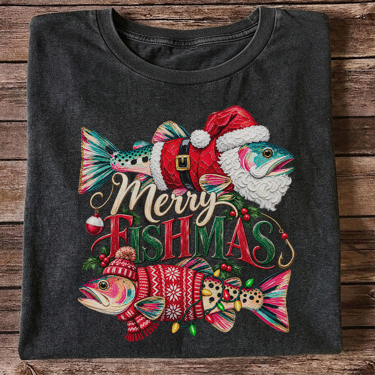 Merry Fishmas Santa Fish Christmas Fishing Graphic T-Shirt