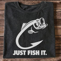 Just Fish It Bass and Fishing Hook Graphic T-Shirt