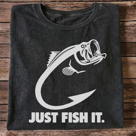 Just Fish It Bass and Fishing Hook Graphic T-Shirt