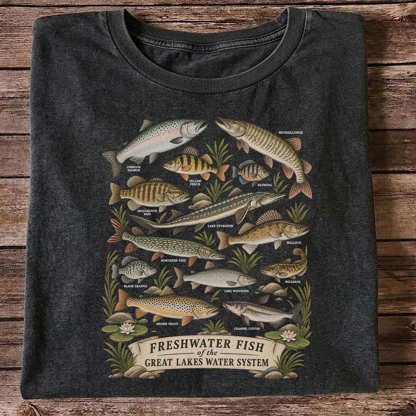 Freshwater Fish of the Great Lakes Water System Graphic T-Shirt