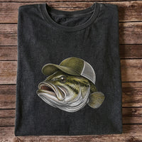 Bass Wearing Trucker Hat Fishing Graphic T-Shirt