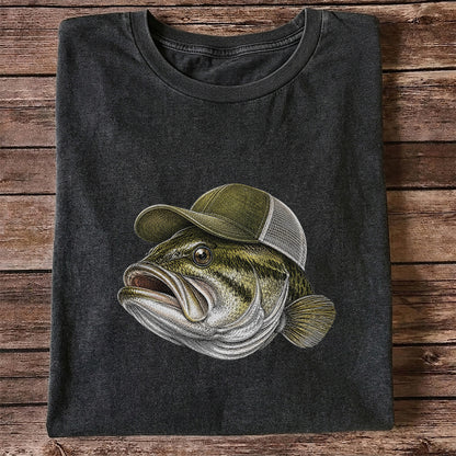 Bass Wearing Trucker Hat Fishing Graphic T-Shirt
