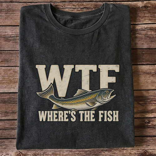 WTF Where’s the Fish Funny Fishing Graphic T-Shirt