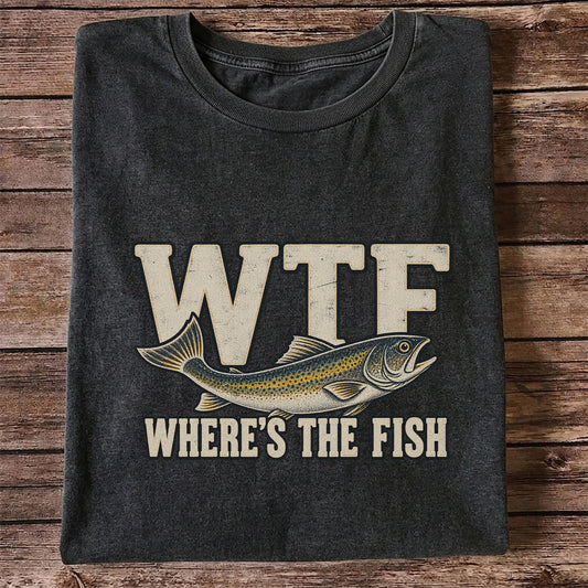 WTF Where’s the Fish Funny Fishing Graphic T-Shirt