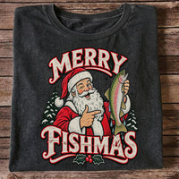 Merry Fishmas Santa Holding Rainbow Trout Christmas Fishing T-Shirt