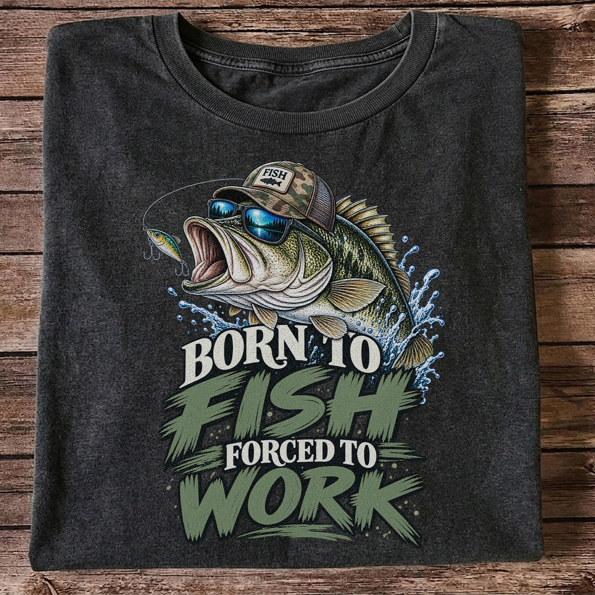 Born to Fish Forced to Work Bass Graphic T-Shirt