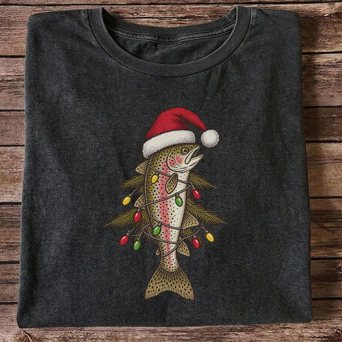 Christmas Trout Tree Fishing Graphic T-Shirt