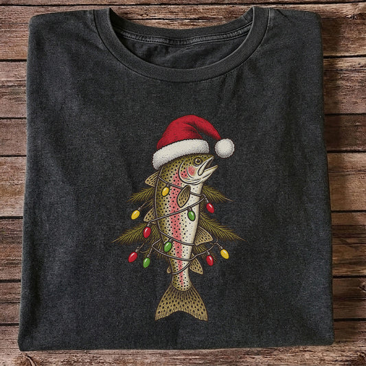 Christmas Trout Tree Fishing Graphic T-Shirt