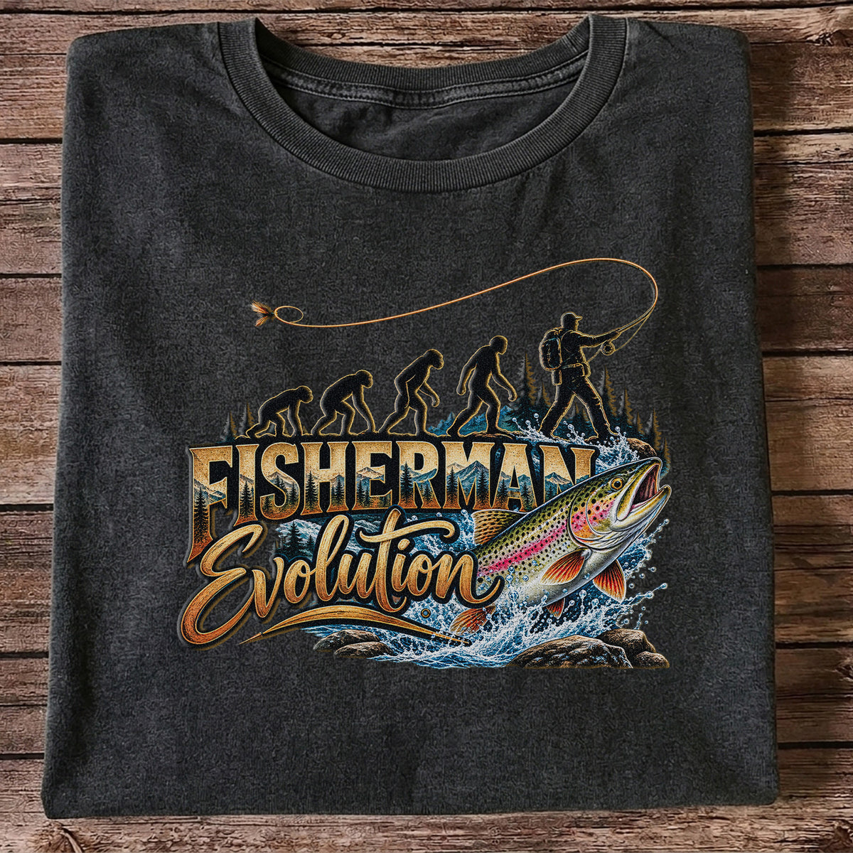 Fisherman Evolution Rainbow Trout Fly Fishing Graphic T-Shirt