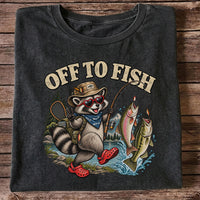 Off to Fish Raccoon with Trout and Bass Fishing T-Shirt