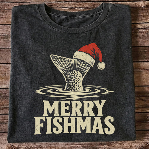 Merry Fishmas Santa Hat Trout Fishing Graphic T-Shirt