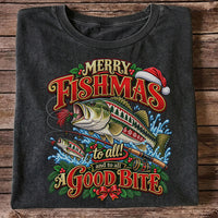Merry Fishmas Christmas Sweater Pattern Bass Fishing T-Shirt