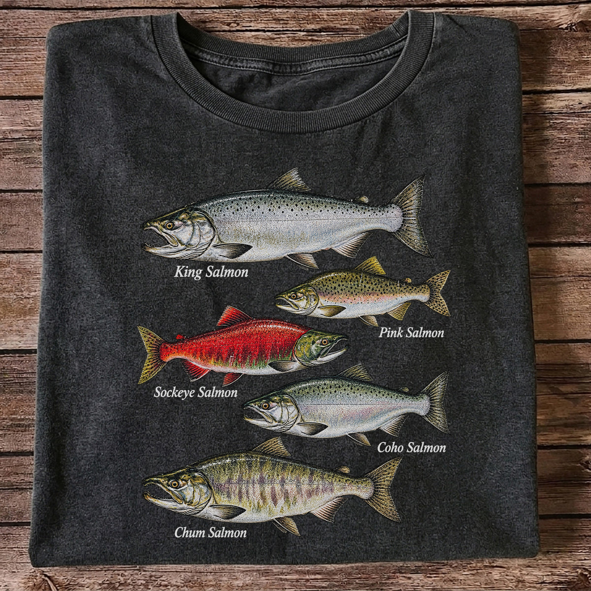 King Pink Sockeye Coho and Chum Salmon Fishing Graphic T-Shirt