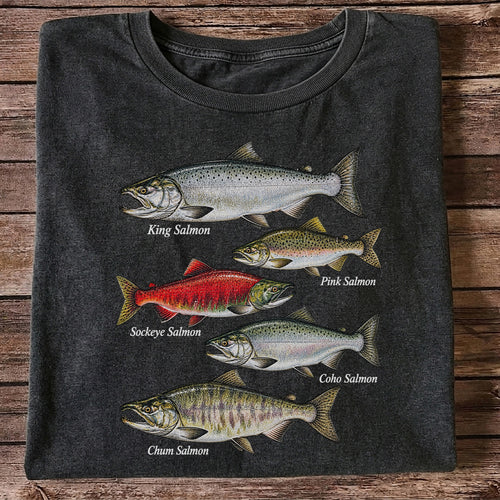 King Pink Sockeye Coho and Chum Salmon Fishing Graphic T-Shirt