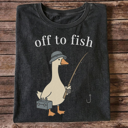 Off To Fish T-Shirt Funny Goose Fishing Shirt Vintage Angler Tee