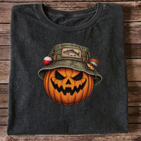 Halloween Pumpkin in a Trout Fishing Hat Graphic T-Shirt