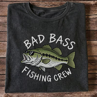 Bad Bass Fishing Crew Funny Graphic T-Shirt