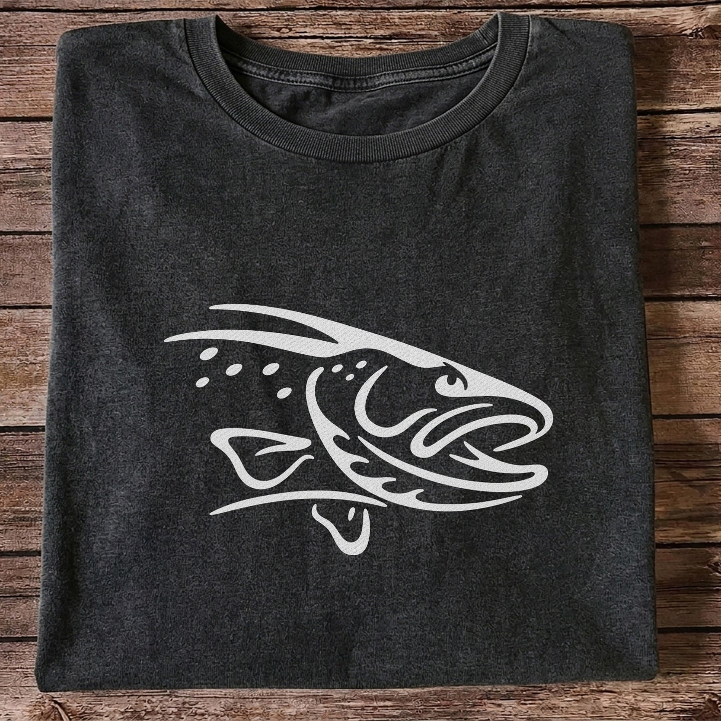 Minimalist Trout Line Art Fishing Graphic T-Shirt